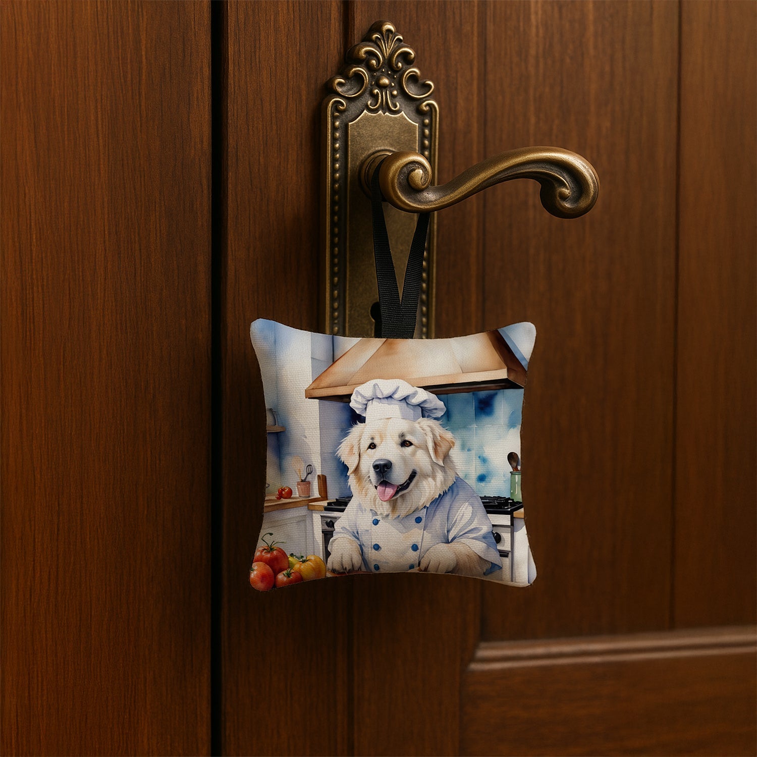 Great Pyrenees The Chef Hanging Square Fabric Ornament 3.5 × 3.5 Decorative Door-Knob & Tree Hanger, Soft Fabric
