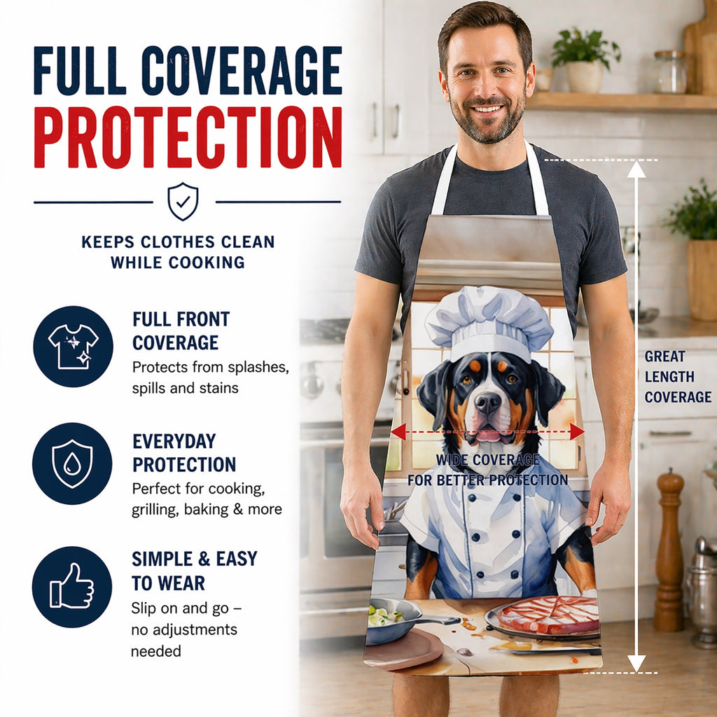Greater Swiss Mountain Dog The Chef Apron Cooking Kitchen Server Baking Crafts Gardening for Adult Women Men, Unisex, Large, Multicolor