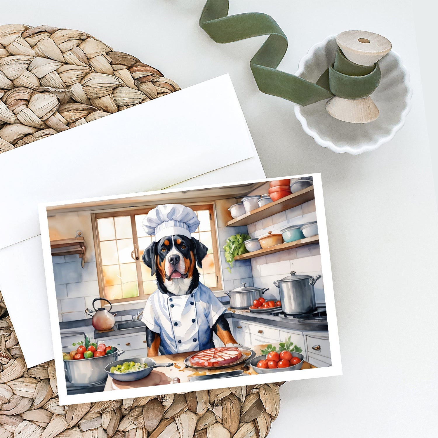 Greater Swiss Mountain Dog The Chef Greeting Cards Pack of 8 Blank Cards with Envelopes Whimsical A7 Size 5x7