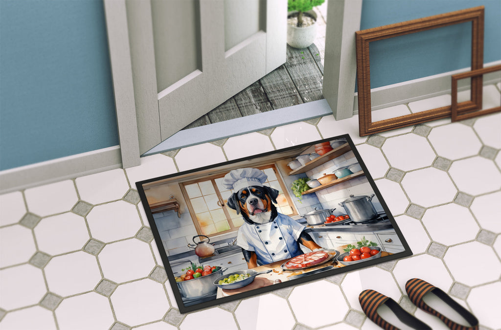 Greater Swiss Mountain Dog The Chef Doormat Indoor Outdoor 18H X 27W Front Door Mat Rugs for Entryway, Non Slip Washable