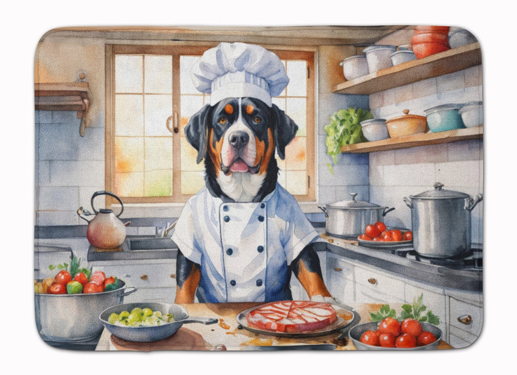 Greater Swiss Mountain Dog The Chef Memory Foam Kitchen Mat Machine Washable Anti-Fatigue Cushion Comfort Bath or Kitchen Rug