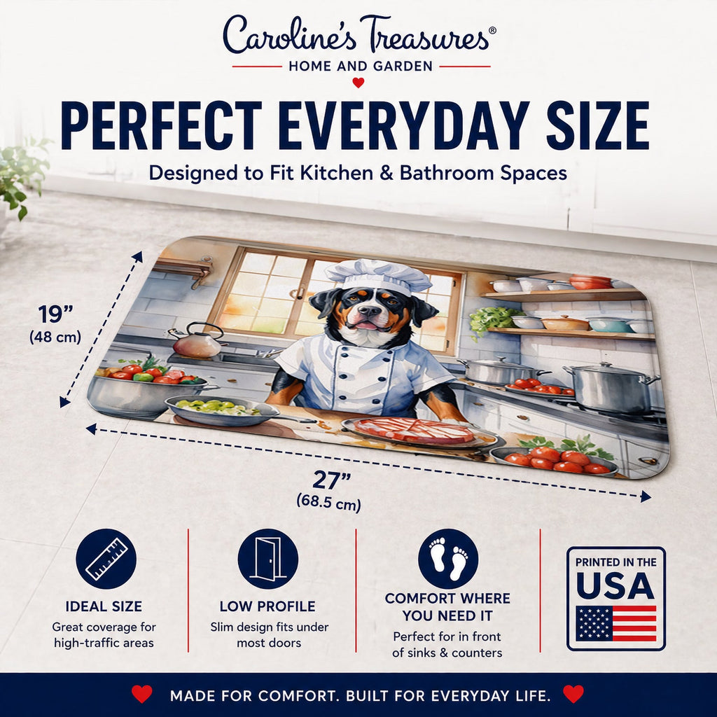 Greater Swiss Mountain Dog The Chef Memory Foam Kitchen Mat Machine Washable Anti-Fatigue Cushion Comfort Bath or Kitchen Rug