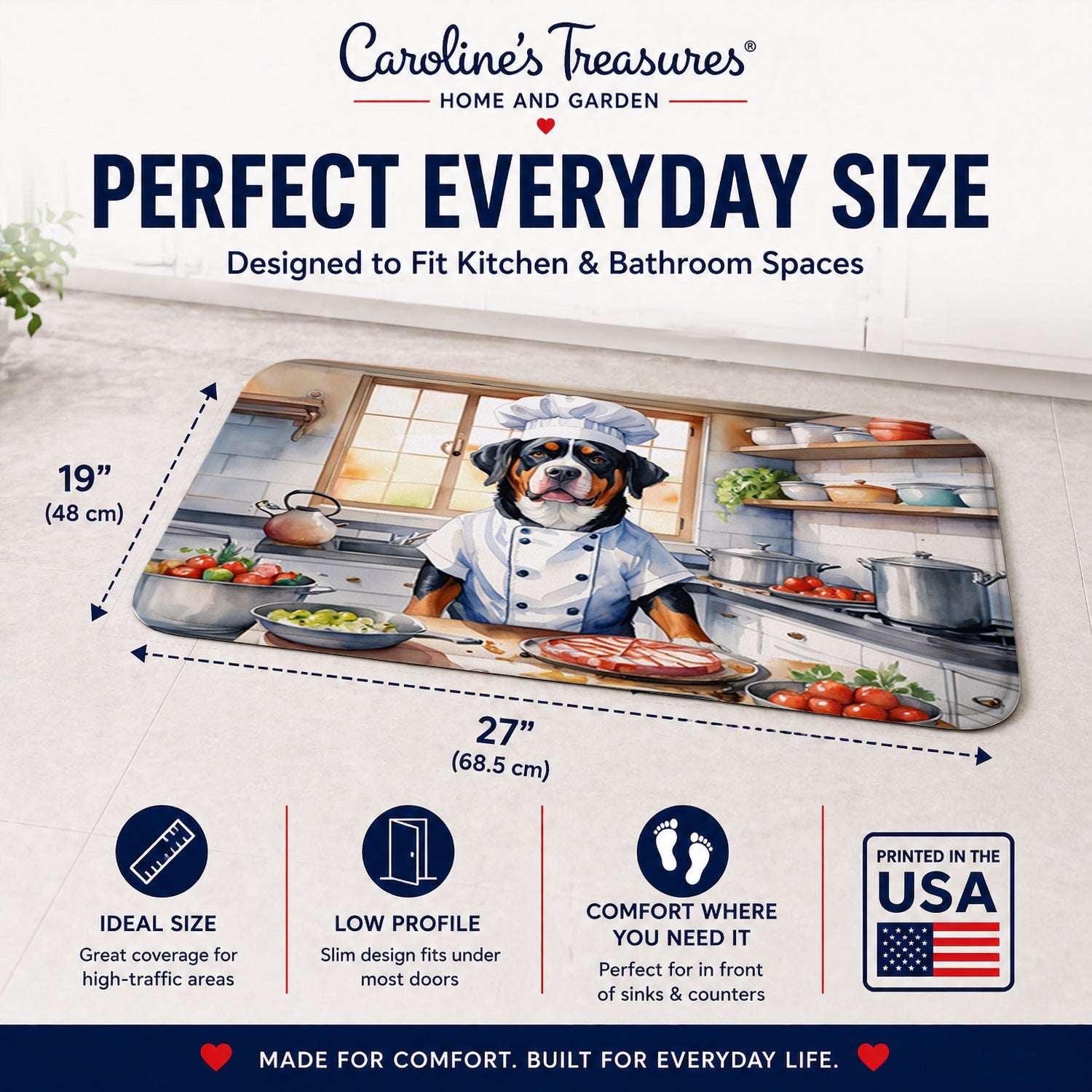 Greater Swiss Mountain Dog The Chef Memory Foam Kitchen Mat Machine Washable Anti-Fatigue Cushion Comfort Bath or Kitchen Rug