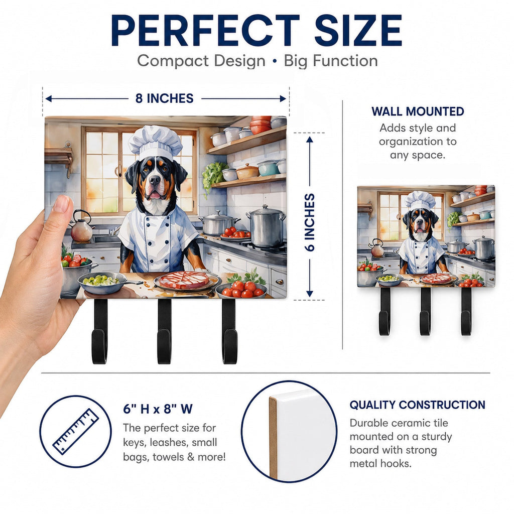 Greater Swiss Mountain Dog The Chef Leash or Key Holder Wall Hooks, Coat Rack Wall Mount, for Hanging Keys, Towels, Aprons, Leashes