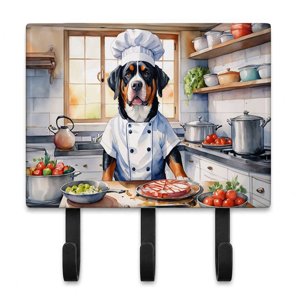 Greater Swiss Mountain Dog The Chef Leash or Key Holder Wall Hooks, Coat Rack Wall Mount, for Hanging Keys, Towels, Aprons, Leashes