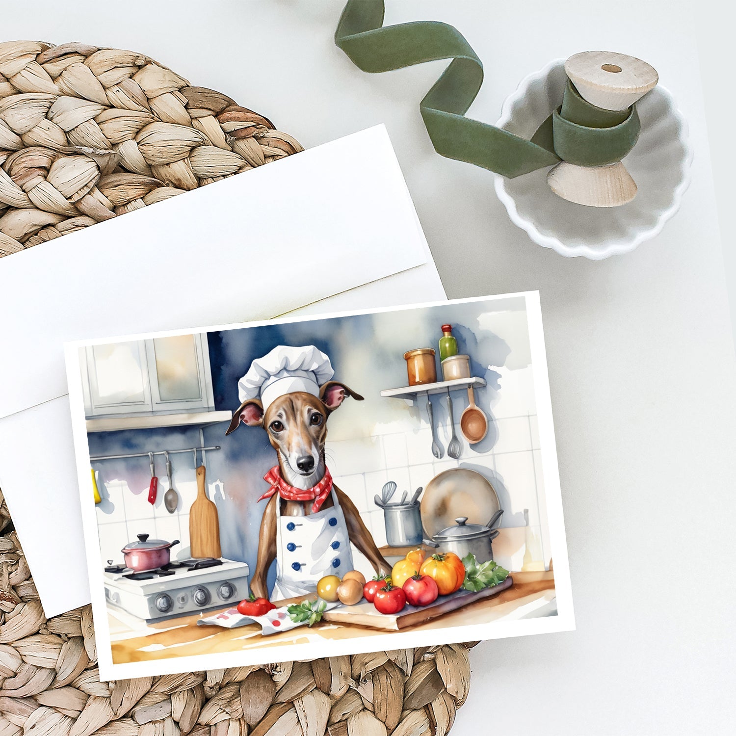 Greyhound The Chef Greeting Cards Pack of 8 Blank Cards with Envelopes Whimsical A7 Size 5x7