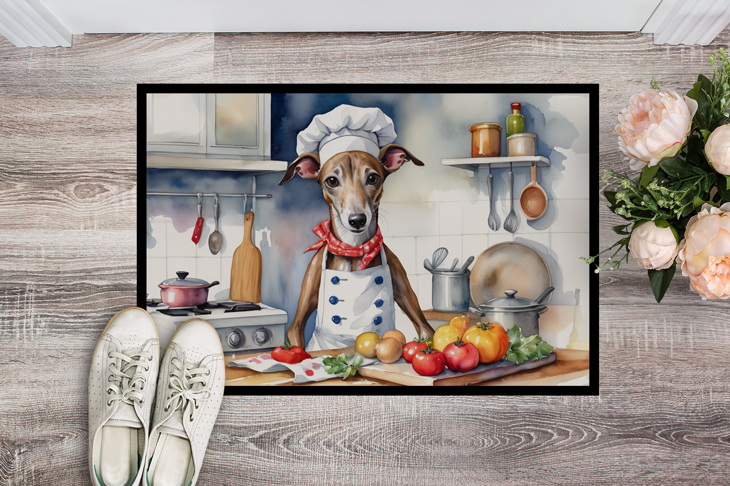 Greyhound The Chef Doormat Indoor Outdoor 24H X 36W Front Door Mat Rugs for Entryway, Non Slip Washable Low Pile,