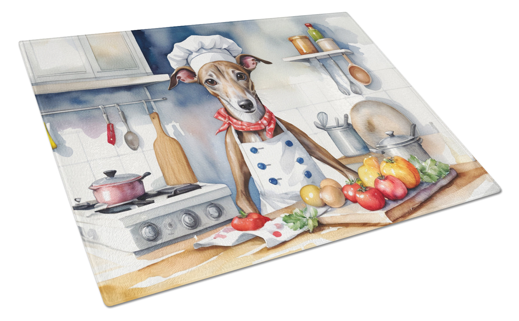 Greyhound The Chef Cutting Board Tempered Glass Kitchen Cutting Surface, Heat Resistant Chopping, Non-Slip Feet, Food Prep & Serving