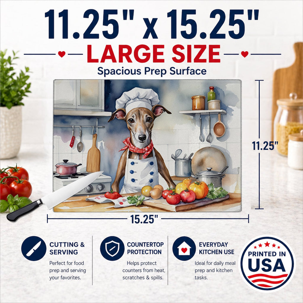 Greyhound The Chef Cutting Board Tempered Glass Kitchen Cutting Surface, Heat Resistant Chopping, Non-Slip Feet, Food Prep & Serving