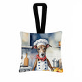 Greyhound The Chef Hanging Square Fabric Ornament 3.5 × 3.5 Decorative Door-Knob & Tree Hanger, Soft Fabric
