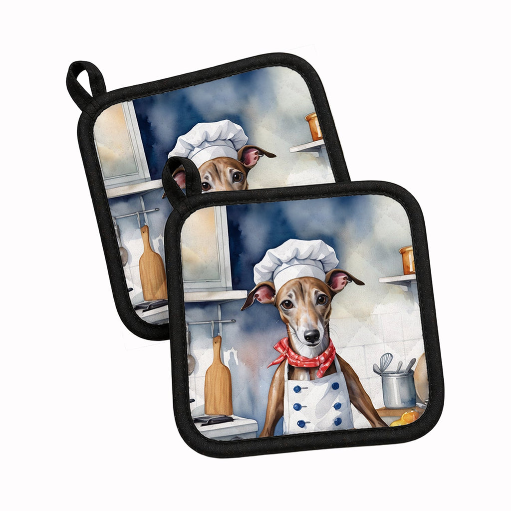 Greyhound The Chef Pot Holder Set of 2 Heat Resistant Quilted Hot Pads 7.5 x 7.5 Inch, Insulated Kitchen Trivets for Cooking & Baking