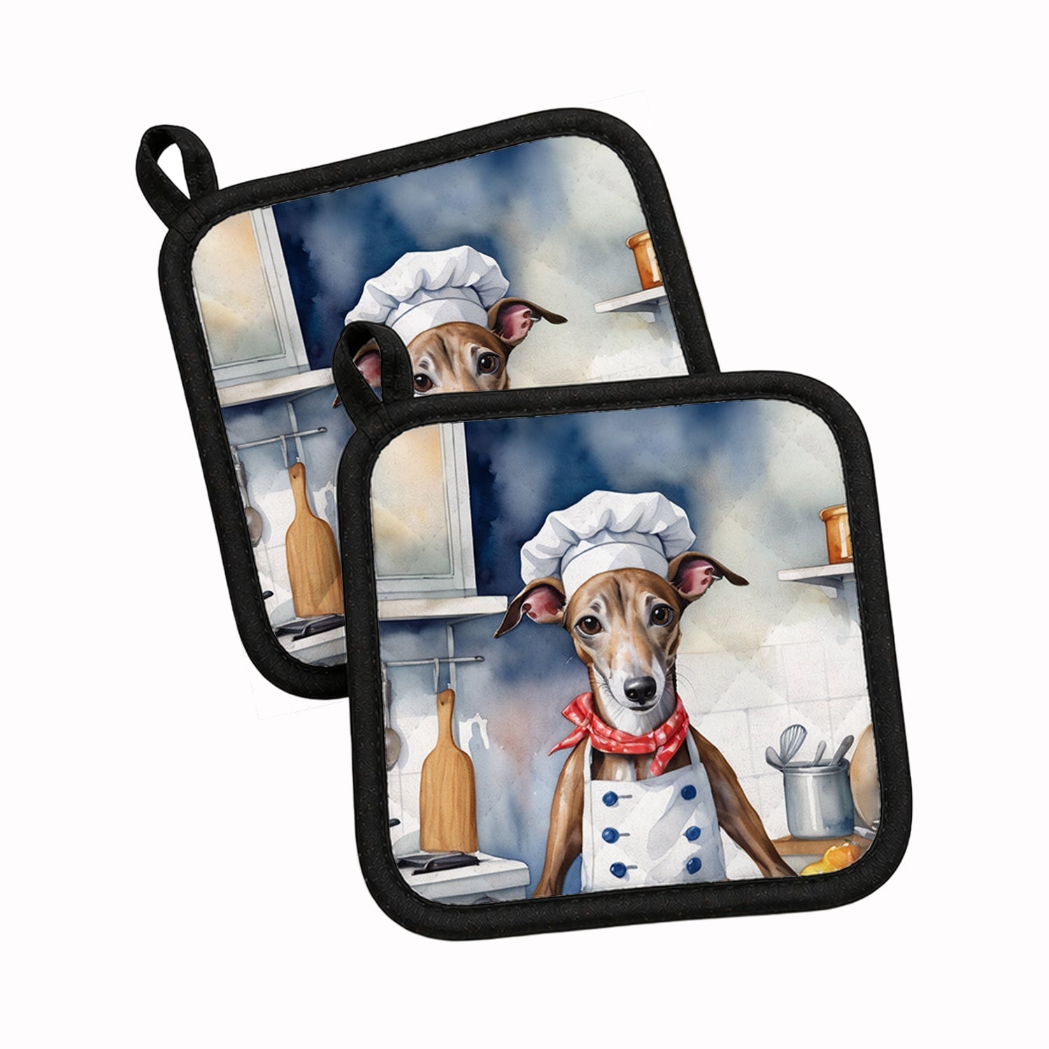 Greyhound The Chef Pot Holder Set of 2 Heat Resistant Quilted Hot Pads 7.5 x 7.5 Inch, Insulated Kitchen Trivets for Cooking & Baking