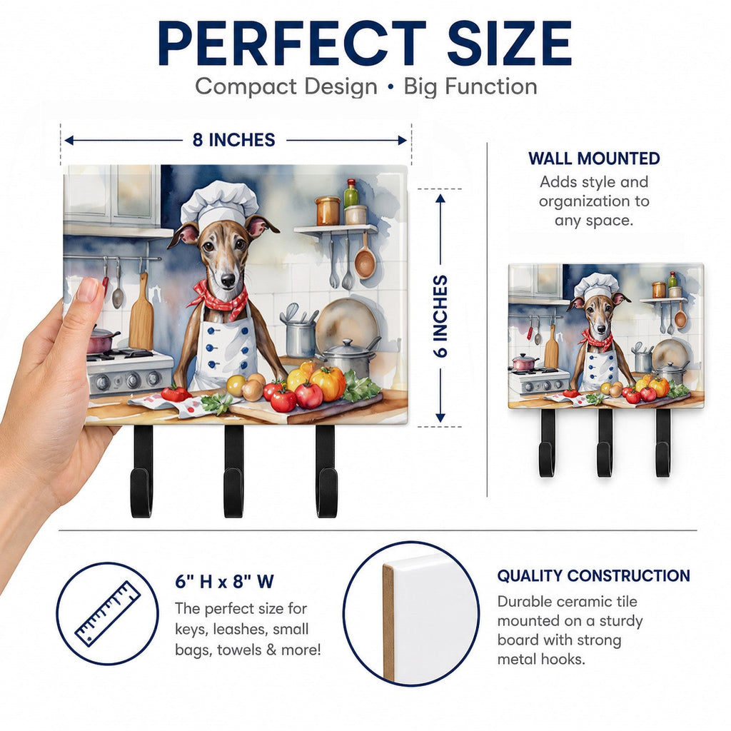 Greyhound The Chef Leash or Key Holder Wall Hooks, Coat Rack Wall Mount, for Hanging Keys, Towels, Aprons, Leashes