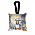 Greyhound The Chef Hanging Square Fabric Ornament 3.5 × 3.5 Decorative Door-Knob & Tree Hanger, Soft Fabric