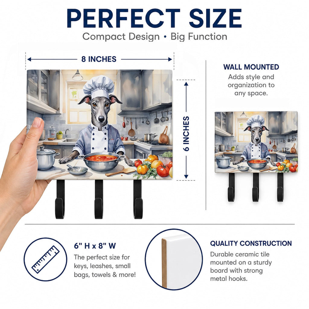 Greyhound The Chef Leash or Key Holder Wall Hooks, Coat Rack Wall Mount, for Hanging Keys, Towels, Aprons, Leashes