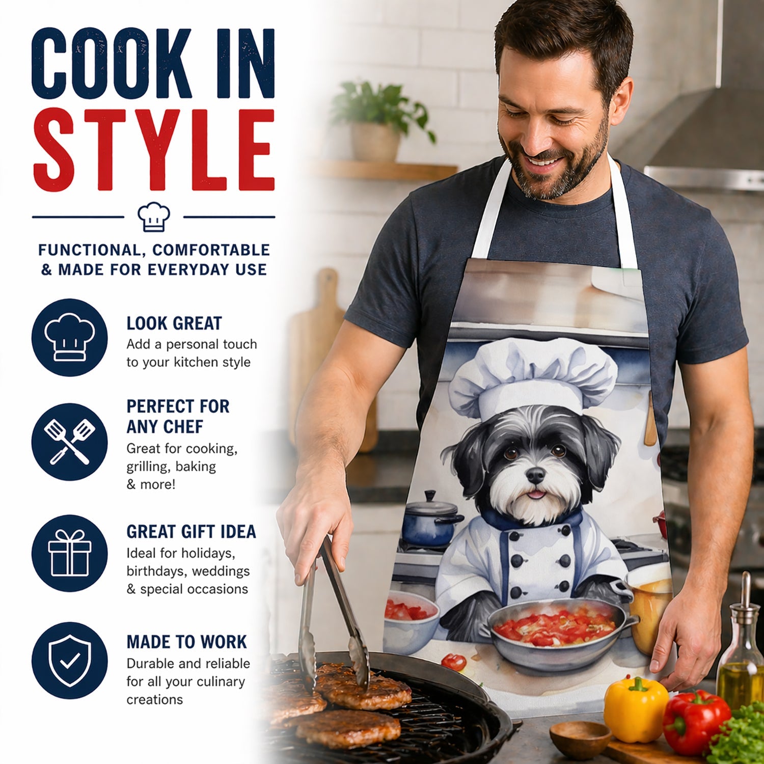 Havanese The Chef Apron Cooking Kitchen Server Baking Crafts Gardening for Adult Women Men, Unisex, Large, Multicolor