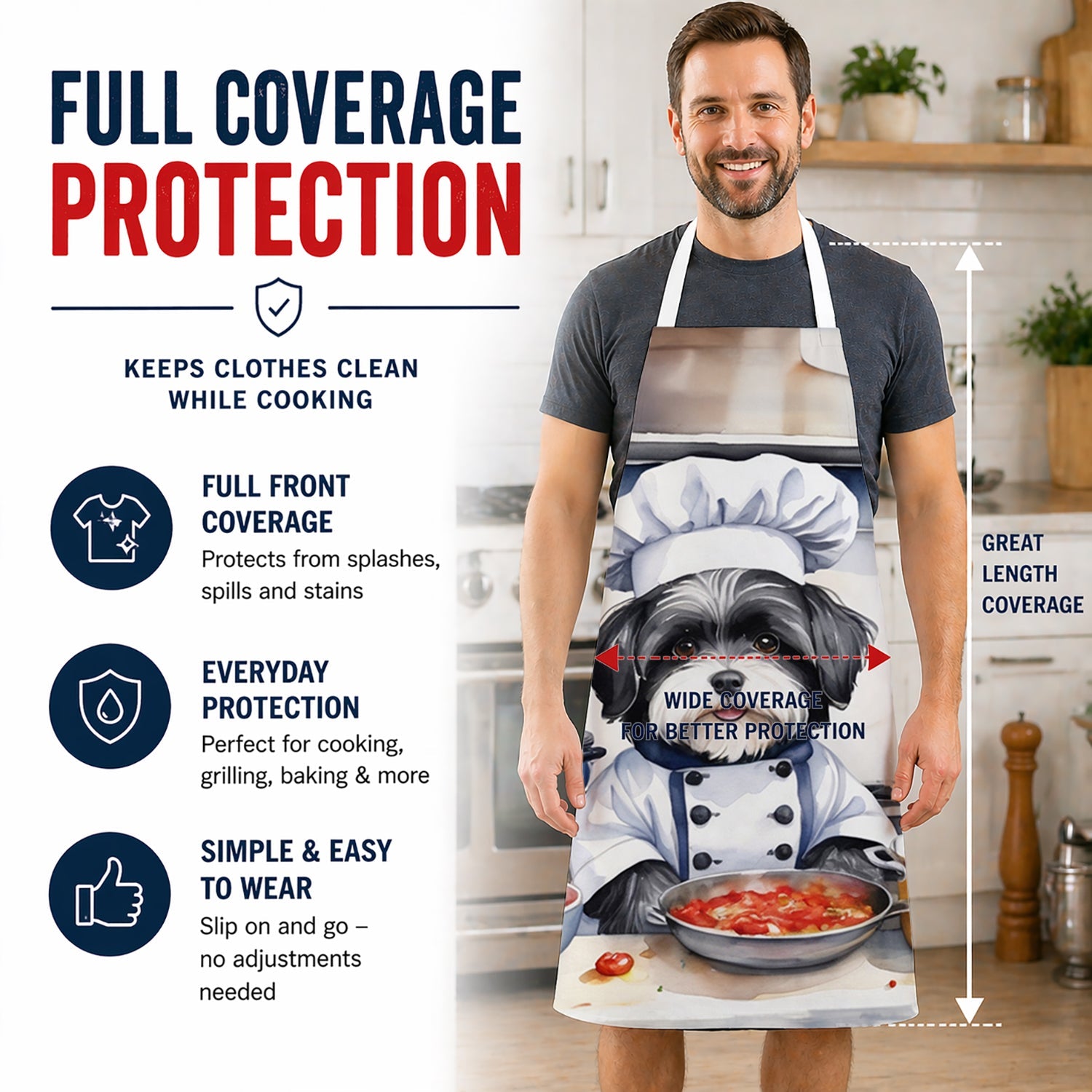 Havanese The Chef Apron Cooking Kitchen Server Baking Crafts Gardening for Adult Women Men, Unisex, Large, Multicolor