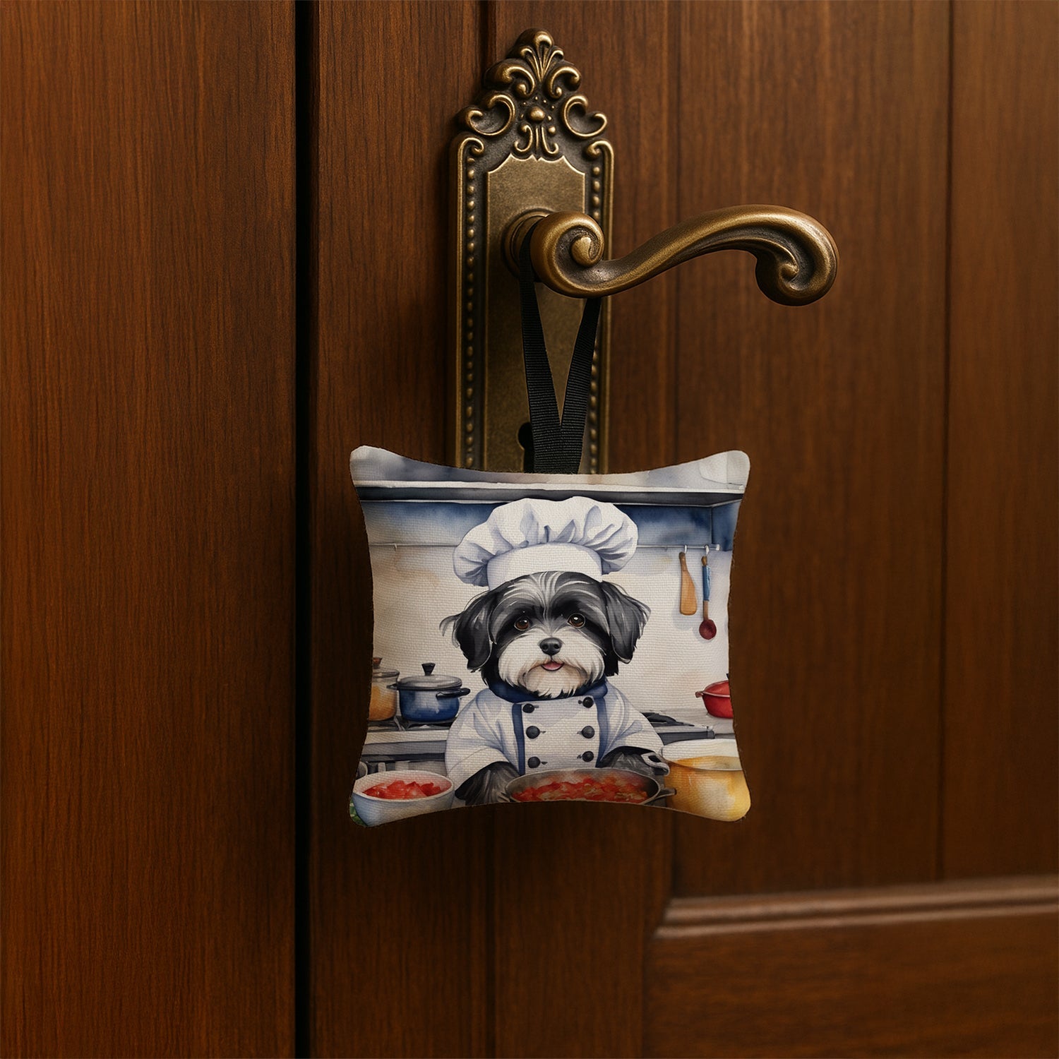 Havanese The Chef Hanging Square Fabric Ornament 3.5 × 3.5 Decorative Door-Knob & Tree Hanger, Soft Fabric