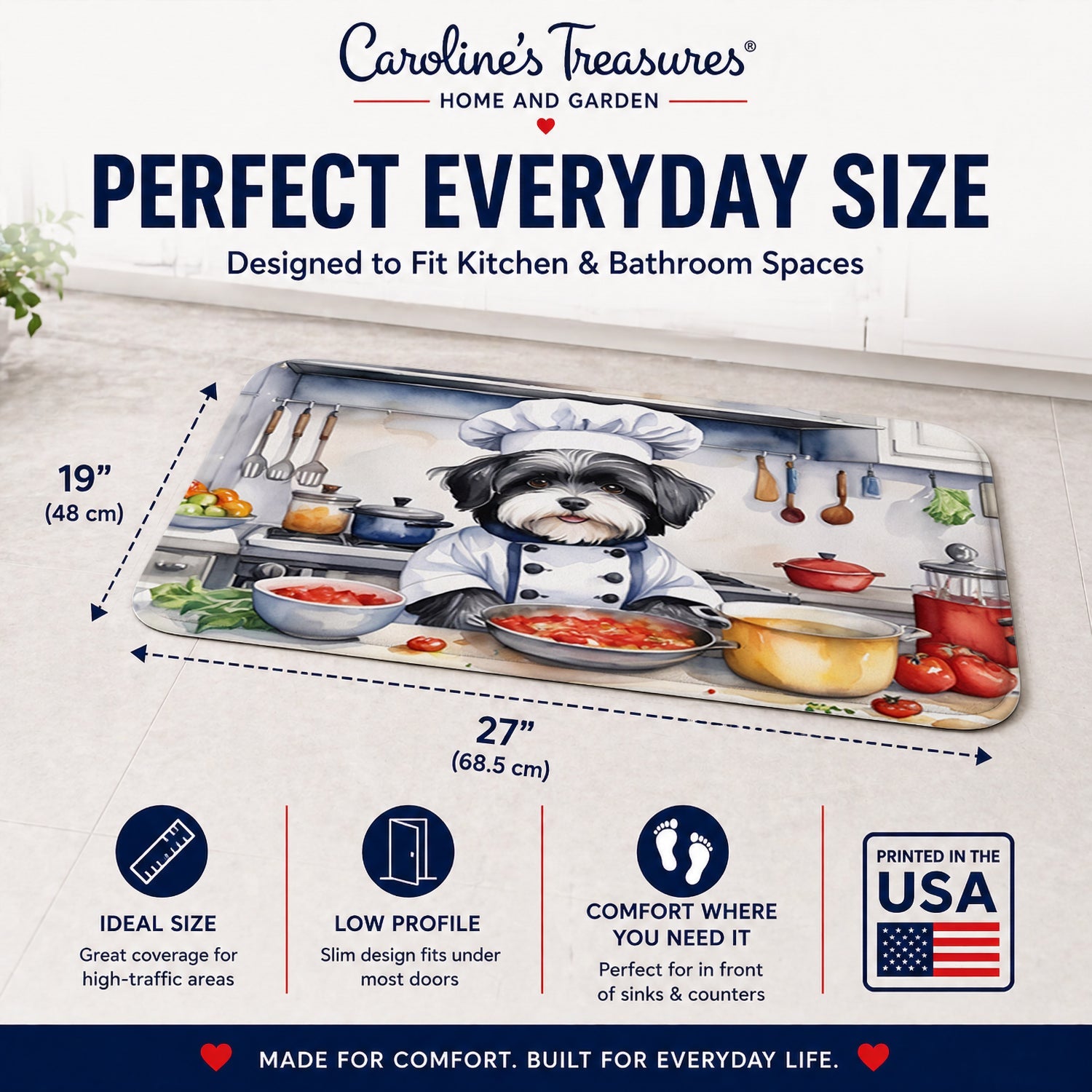 Havanese The Chef Memory Foam Kitchen Mat Machine Washable Anti-Fatigue Cushion Comfort Bath or Kitchen Rug