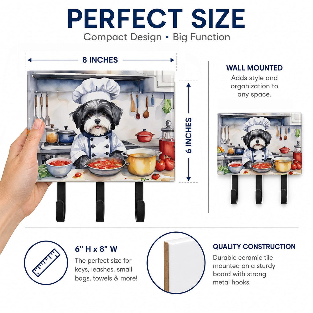 Havanese The Chef Leash or Key Holder Wall Hooks, Coat Rack Wall Mount, for Hanging Keys, Towels, Aprons, Leashes