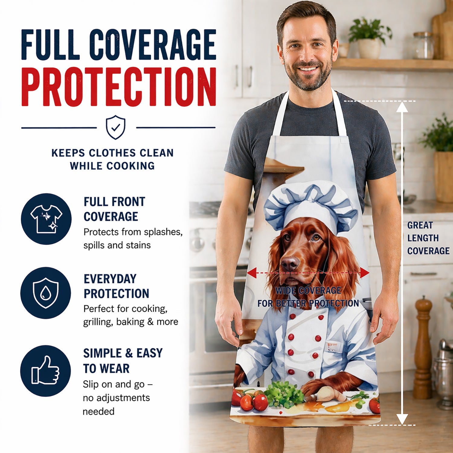 Irish Setter The Chef Apron Cooking Kitchen Server Baking Crafts Gardening for Adult Women Men, Unisex, Large, Multicolor