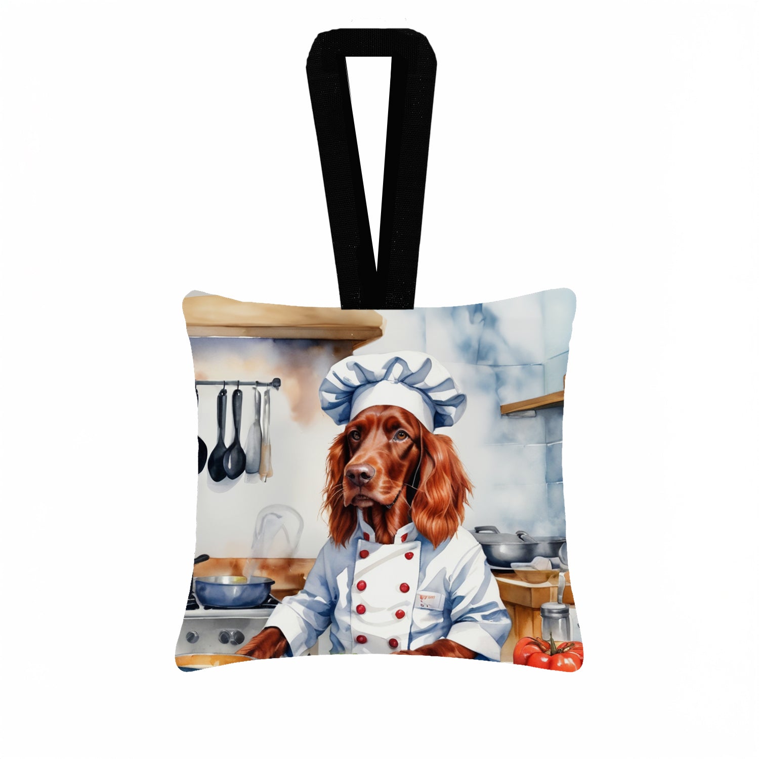 Irish Setter The Chef Hanging Square Fabric Ornament 3.5 × 3.5 Decorative Door-Knob & Tree Hanger, Soft Fabric