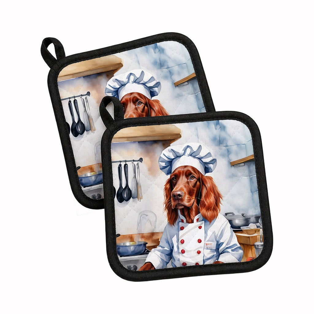 Irish Setter The Chef Pot Holder Set of 2 Heat Resistant Quilted Hot Pads 7.5 x 7.5 Inch, Insulated Kitchen Trivets for Cooking & Baking