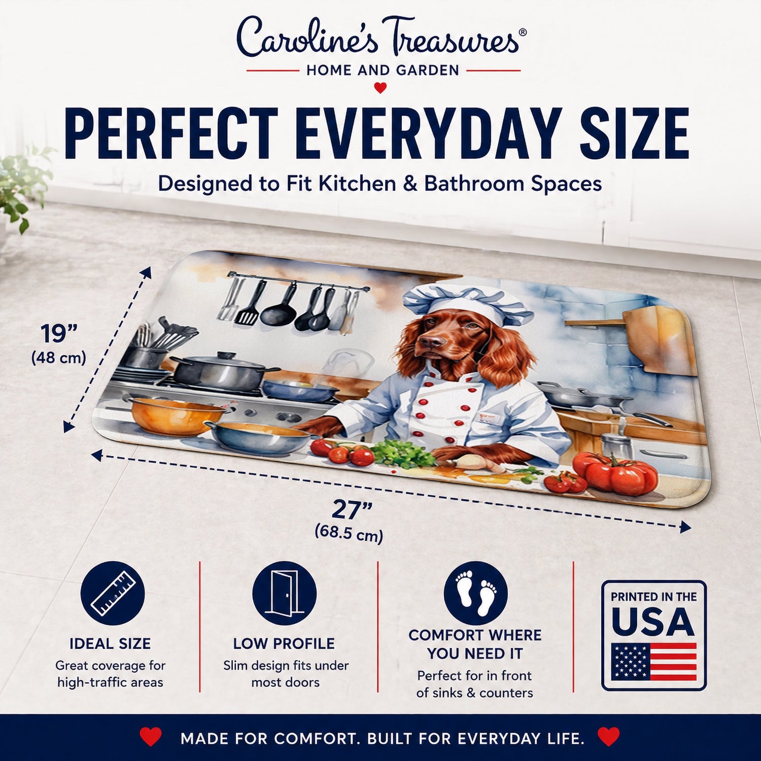 Irish Setter The Chef Memory Foam Kitchen Mat Machine Washable Anti-Fatigue Cushion Comfort Bath or Kitchen Rug