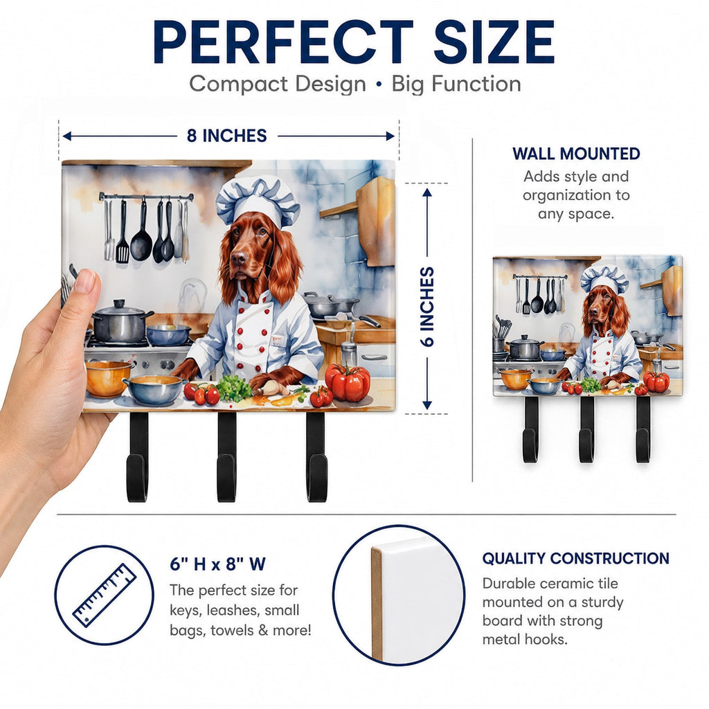 Irish Setter The Chef Leash or Key Holder Wall Hooks, Coat Rack Wall Mount, for Hanging Keys, Towels, Aprons, Leashes