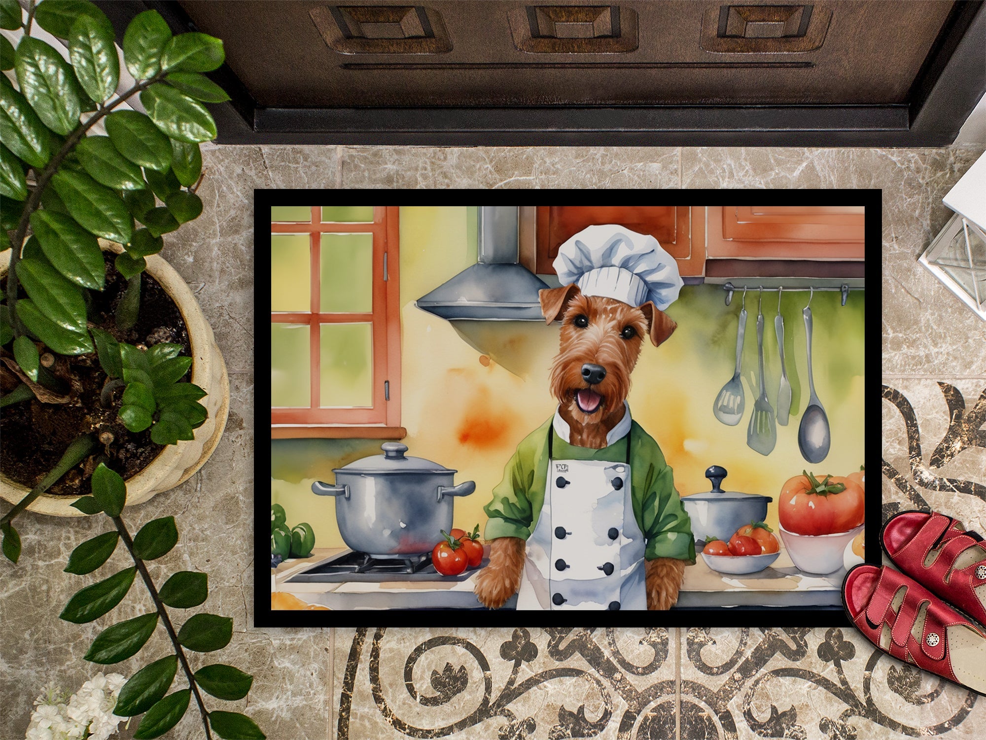 Irish Terrier The Chef Doormat Indoor Outdoor 24H X 36W Front Door Mat Rugs for Entryway, Non Slip Washable Low Pile,