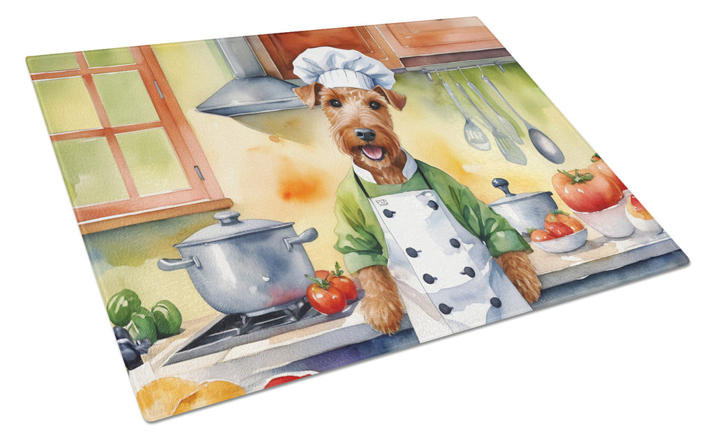 Irish Terrier The Chef Cutting Board Tempered Glass Kitchen Cutting Surface, Heat Resistant Chopping, Non-Slip Feet, Food Prep & Serving