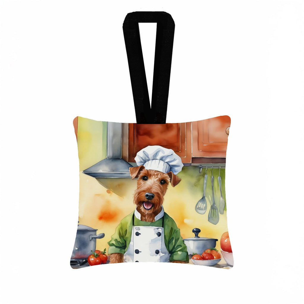Irish Terrier The Chef Hanging Square Fabric Ornament 3.5 × 3.5 Decorative Door-Knob & Tree Hanger, Soft Fabric
