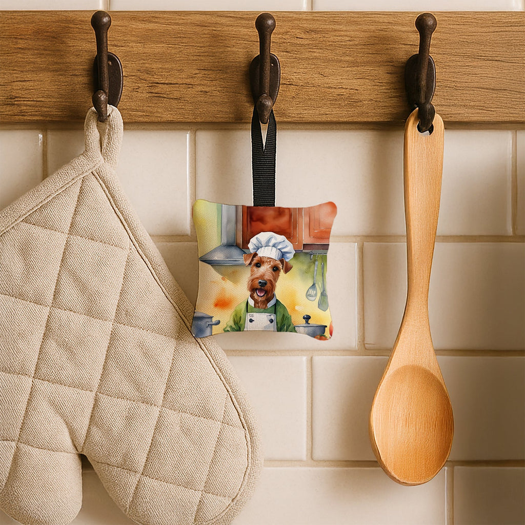 Irish Terrier The Chef Hanging Square Fabric Ornament 3.5 × 3.5 Decorative Door-Knob & Tree Hanger, Soft Fabric