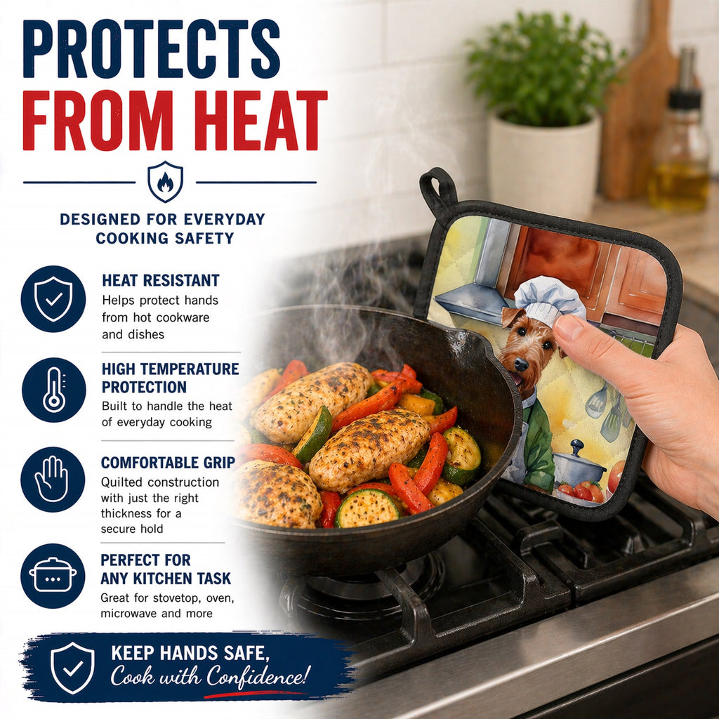 Irish Terrier The Chef Pot Holder Set of 2 Heat Resistant Quilted Hot Pads 7.5 x 7.5 Inch, Insulated Kitchen Trivets for Cooking & Baking