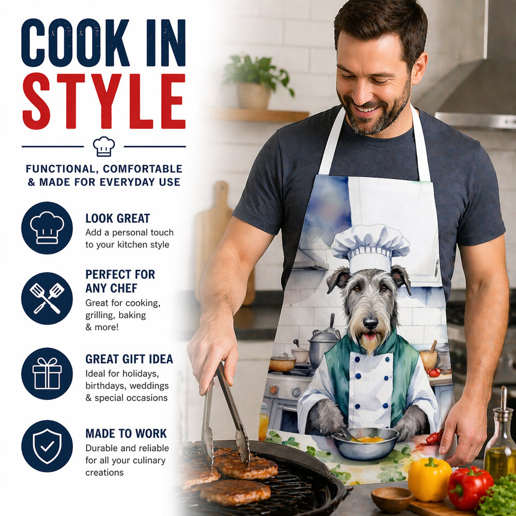 Irish Wolfhound The Chef Apron Cooking Kitchen Server Baking Crafts Gardening for Adult Women Men, Unisex, Large, Multicolor