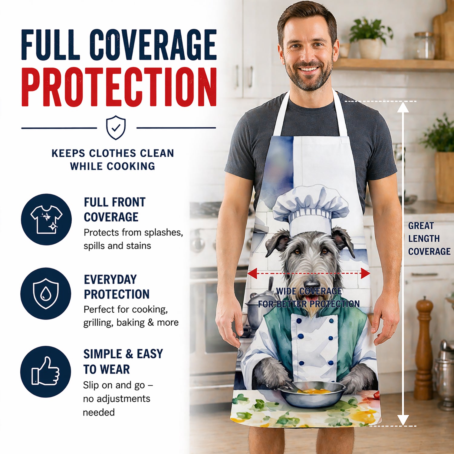 Irish Wolfhound The Chef Apron Cooking Kitchen Server Baking Crafts Gardening for Adult Women Men, Unisex, Large, Multicolor