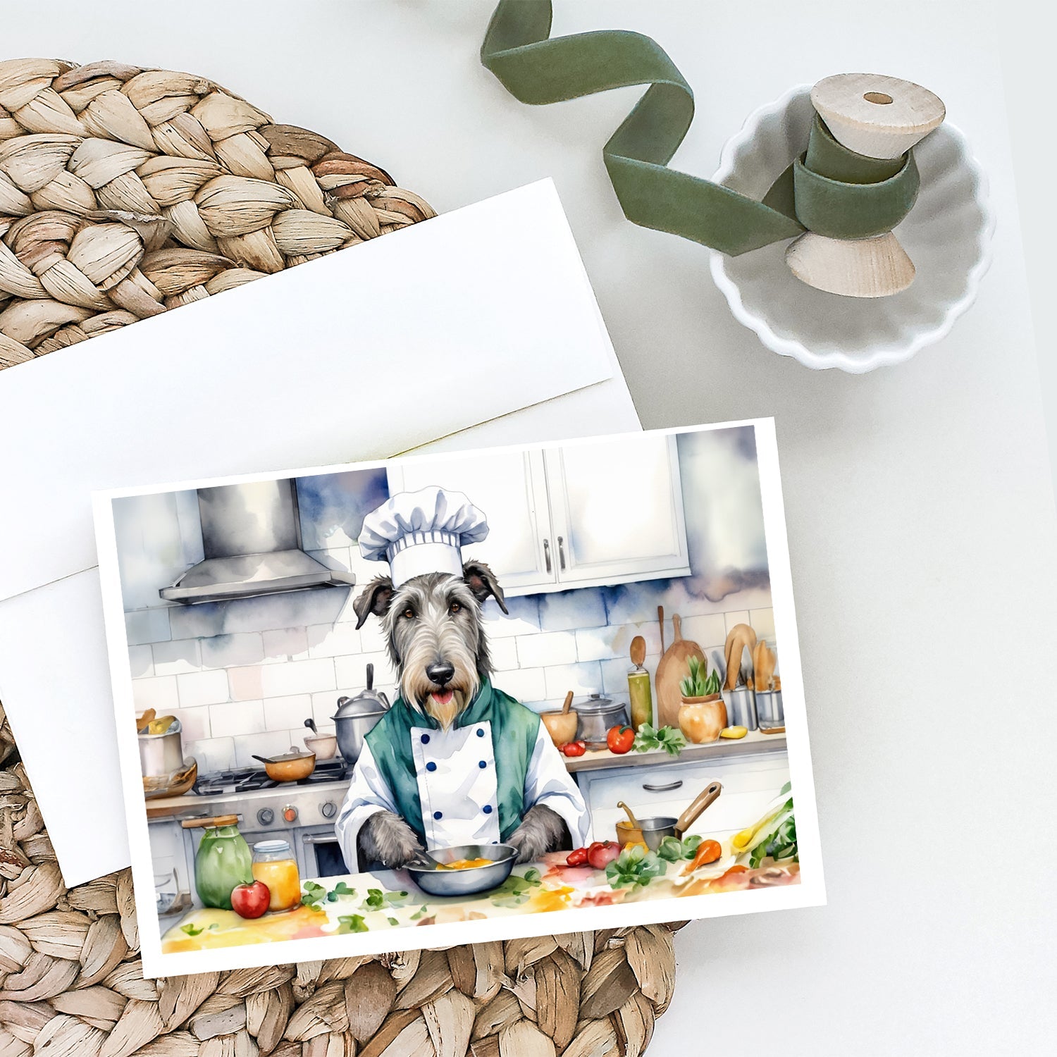 Irish Wolfhound The Chef Greeting Cards Pack of 8 Blank Cards with Envelopes Whimsical A7 Size 5x7