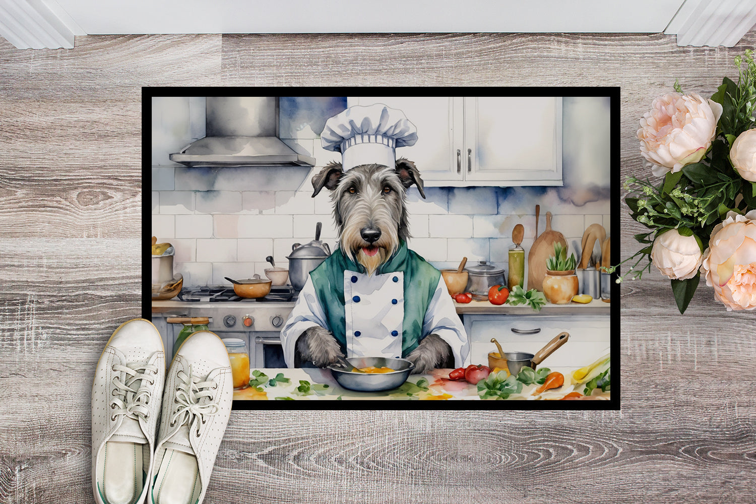 Irish Wolfhound The Chef Doormat Indoor Outdoor 24H X 36W Front Door Mat Rugs for Entryway, Non Slip Washable Low Pile,