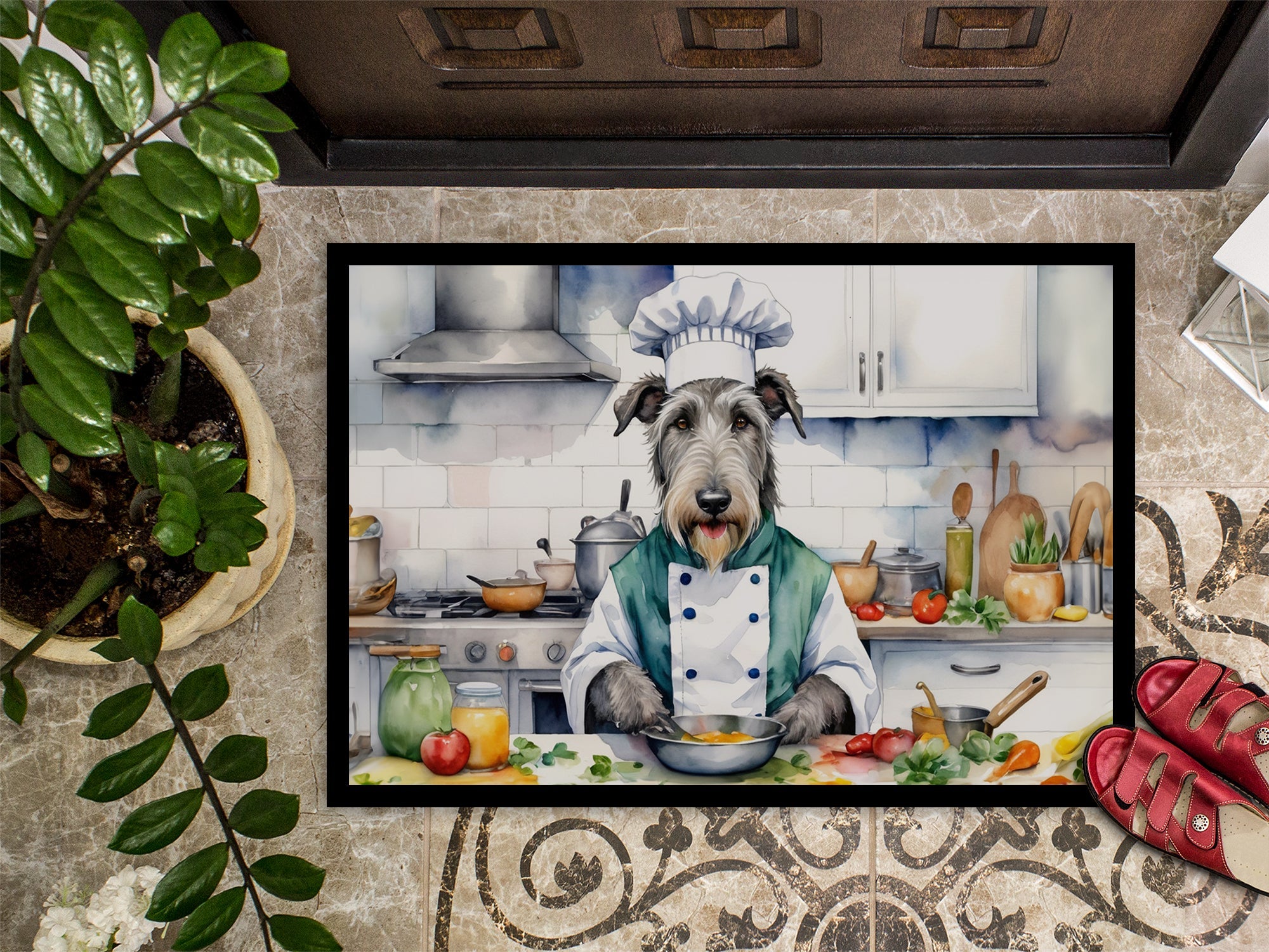 Irish Wolfhound The Chef Doormat Indoor Outdoor 24H X 36W Front Door Mat Rugs for Entryway, Non Slip Washable Low Pile,
