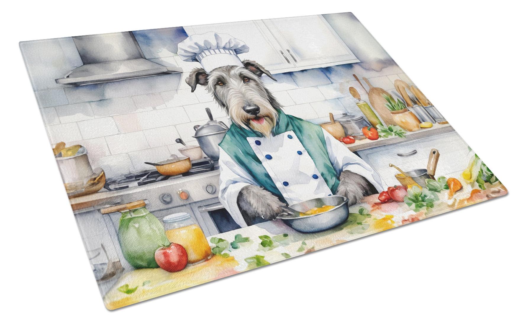 Irish Wolfhound The Chef Cutting Board Tempered Glass Kitchen Cutting Surface, Heat Resistant Chopping, Non-Slip Feet, Food Prep & Serving