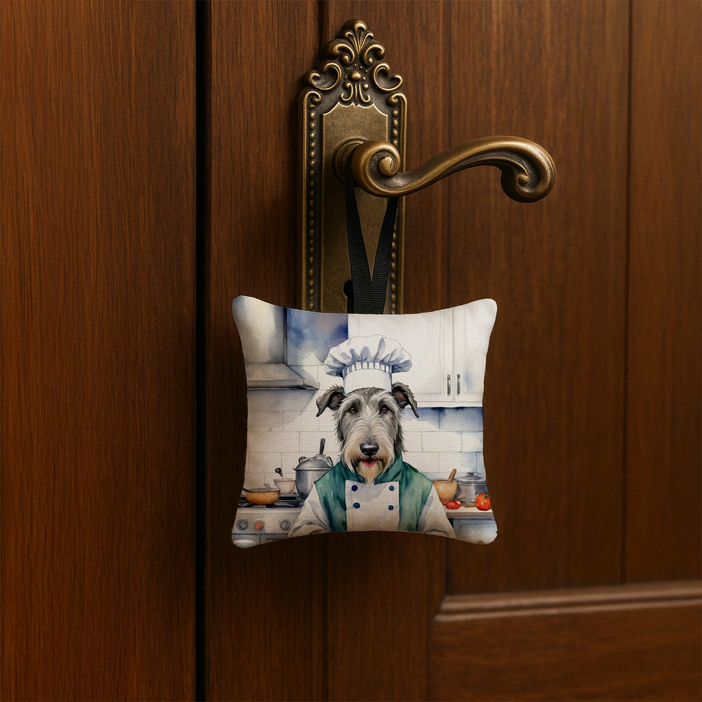 Irish Wolfhound The Chef Hanging Square Fabric Ornament 3.5 × 3.5 Decorative Door-Knob & Tree Hanger, Soft Fabric