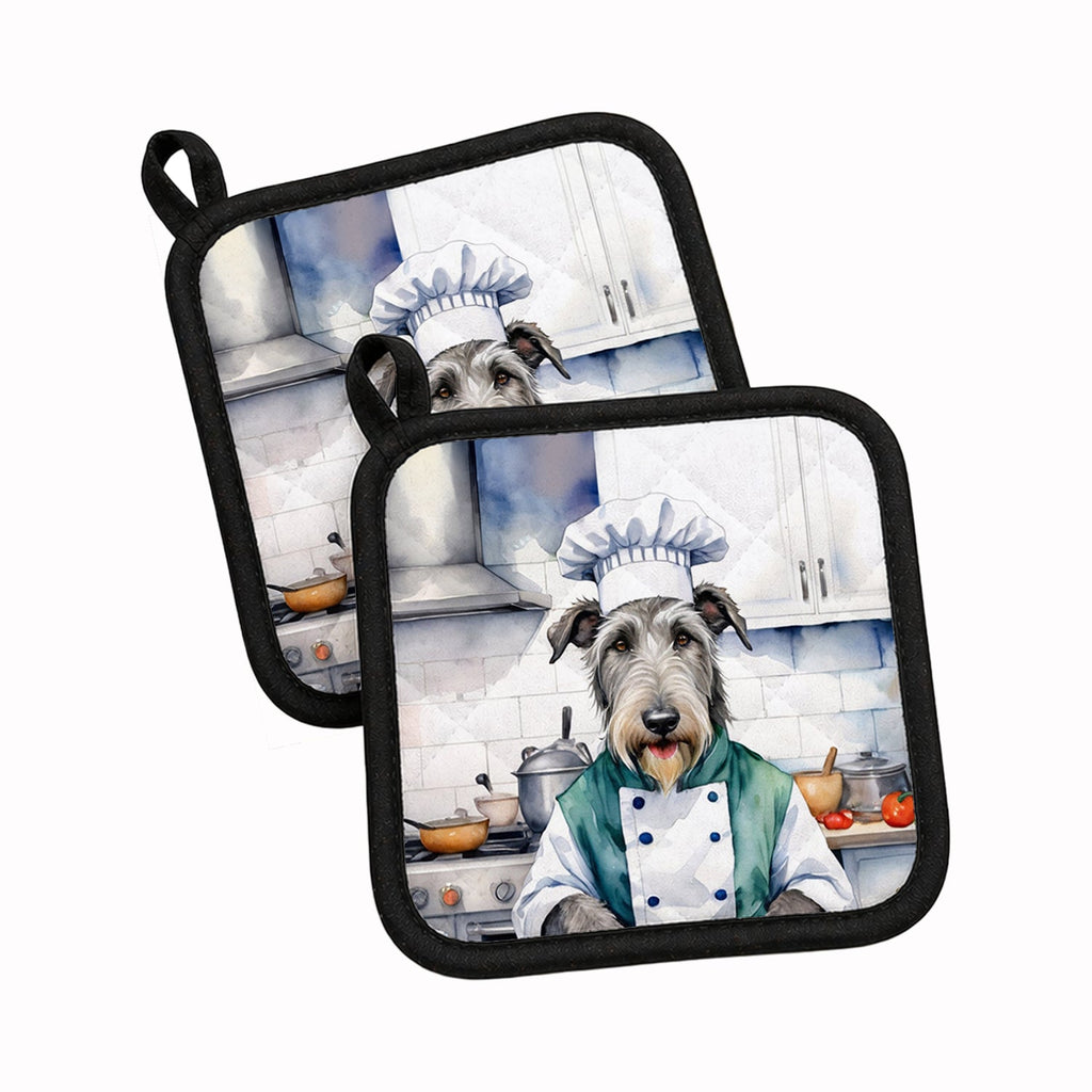 Irish Wolfhound The Chef Pot Holder Set of 2 Heat Resistant Quilted Hot Pads 7.5 x 7.5 Inch, Insulated Kitchen Trivets for Cooking & Baking