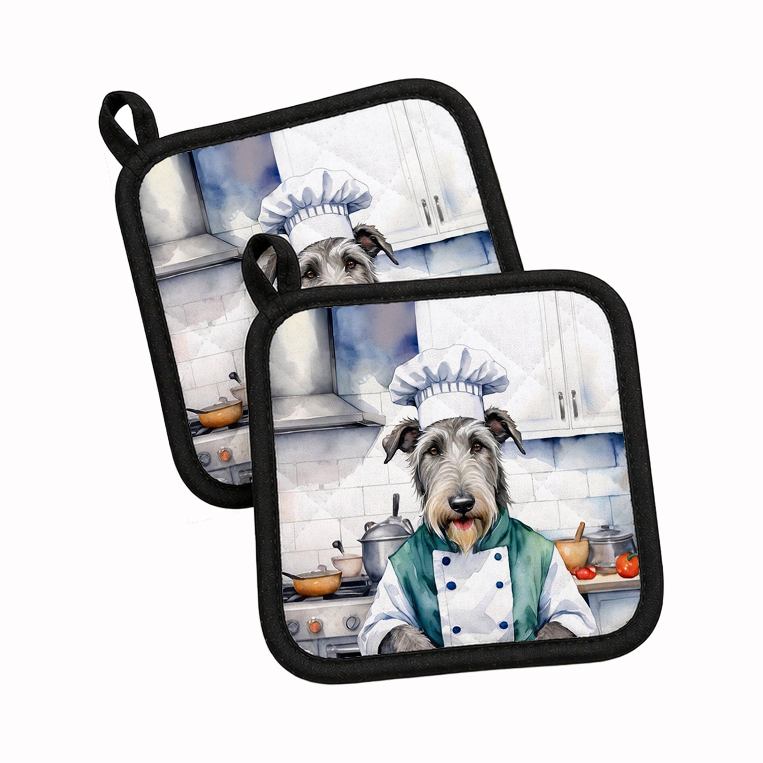 Irish Wolfhound The Chef Pot Holder Set of 2 Heat Resistant Quilted Hot Pads 7.5 x 7.5 Inch, Insulated Kitchen Trivets for Cooking & Baking