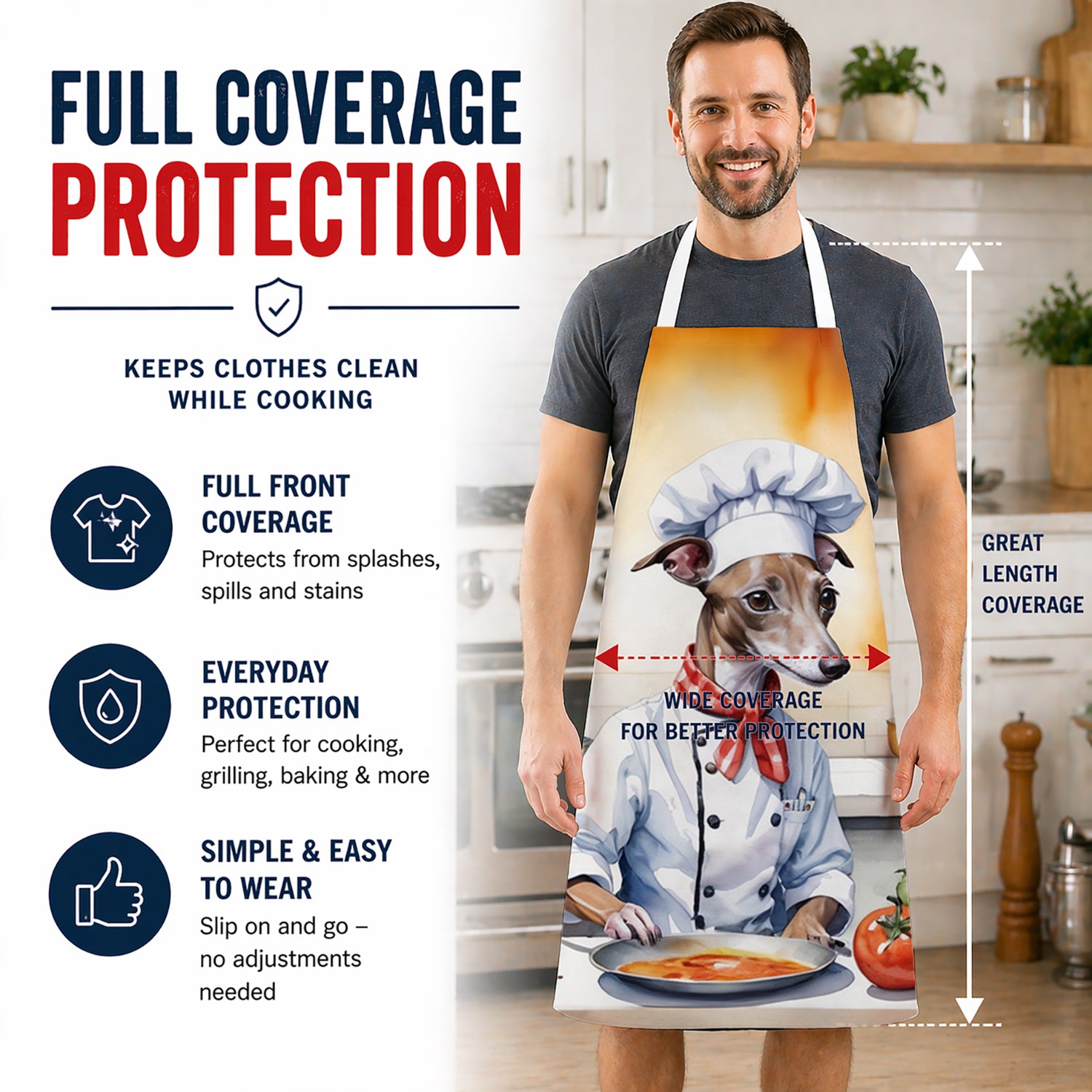 Italian Greyhound The Chef Apron Cooking Kitchen Server Baking Crafts Gardening for Adult Women Men, Unisex, Large, Multicolor
