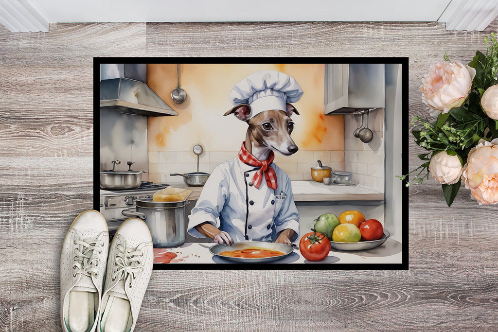 Italian Greyhound The Chef Doormat Indoor Outdoor 18H X 27W Front Door Mat Rugs for Entryway, Non Slip Washable