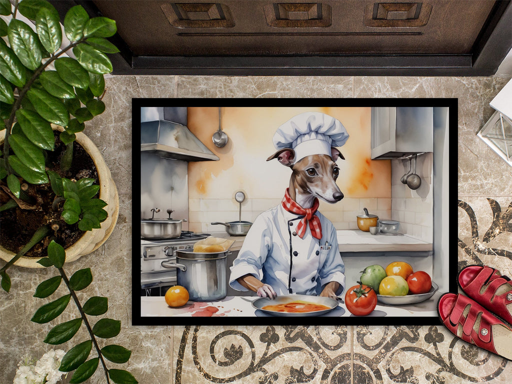 Italian Greyhound The Chef Doormat Indoor Outdoor 18H X 27W Front Door Mat Rugs for Entryway, Non Slip Washable