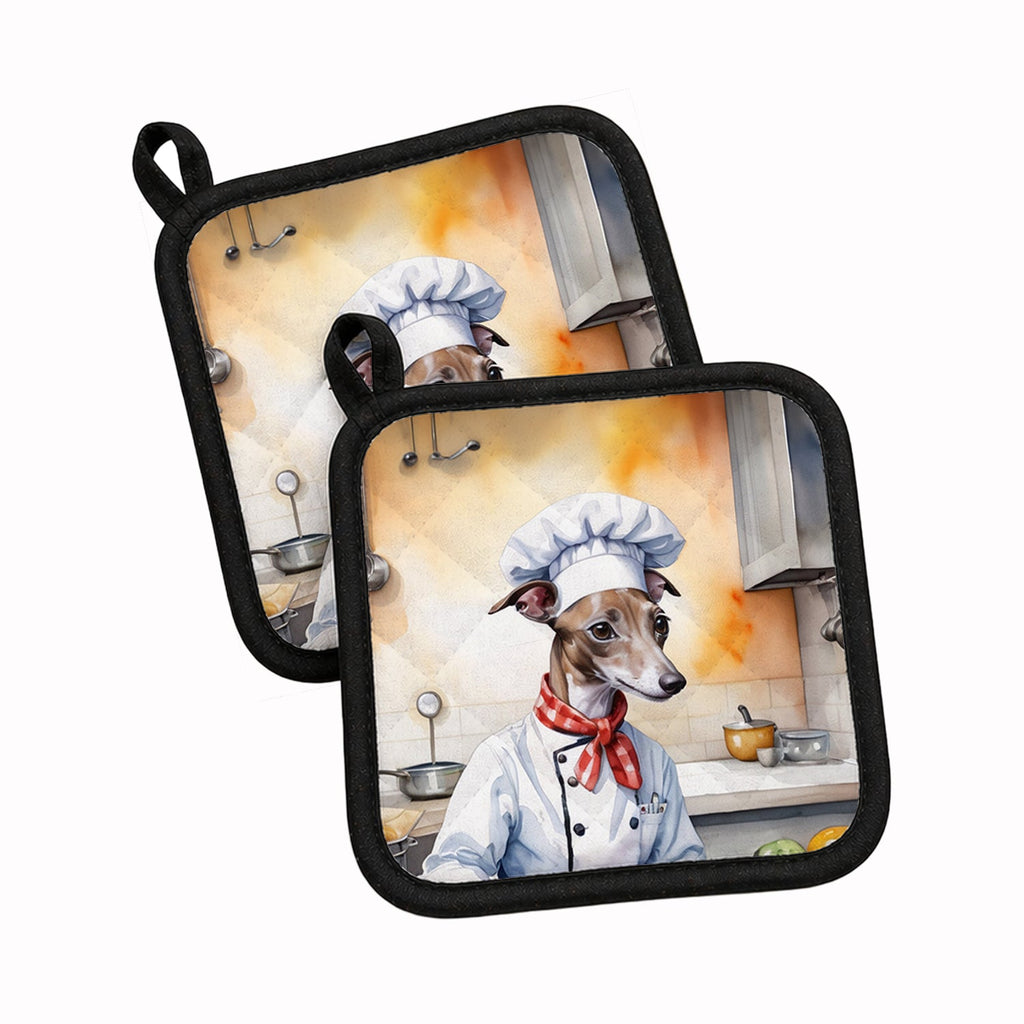 Italian Greyhound The Chef Pot Holder Set of 2 Heat Resistant Quilted Hot Pads 7.5 x 7.5 Inch, Insulated Kitchen Trivets for Cooking & Baking