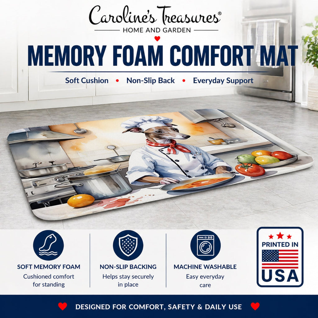 Italian Greyhound The Chef Memory Foam Kitchen Mat Machine Washable Anti-Fatigue Cushion Comfort Bath or Kitchen Rug