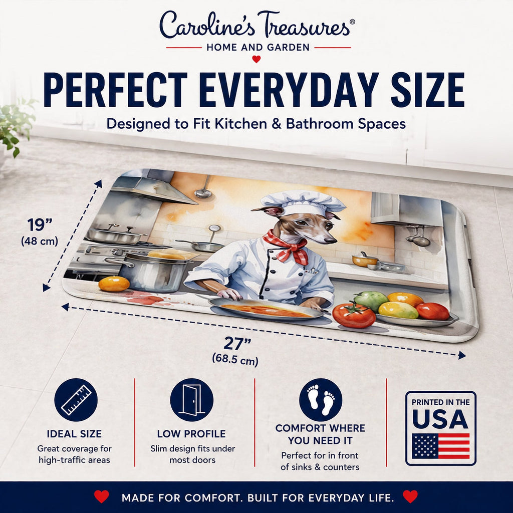 Italian Greyhound The Chef Memory Foam Kitchen Mat Machine Washable Anti-Fatigue Cushion Comfort Bath or Kitchen Rug