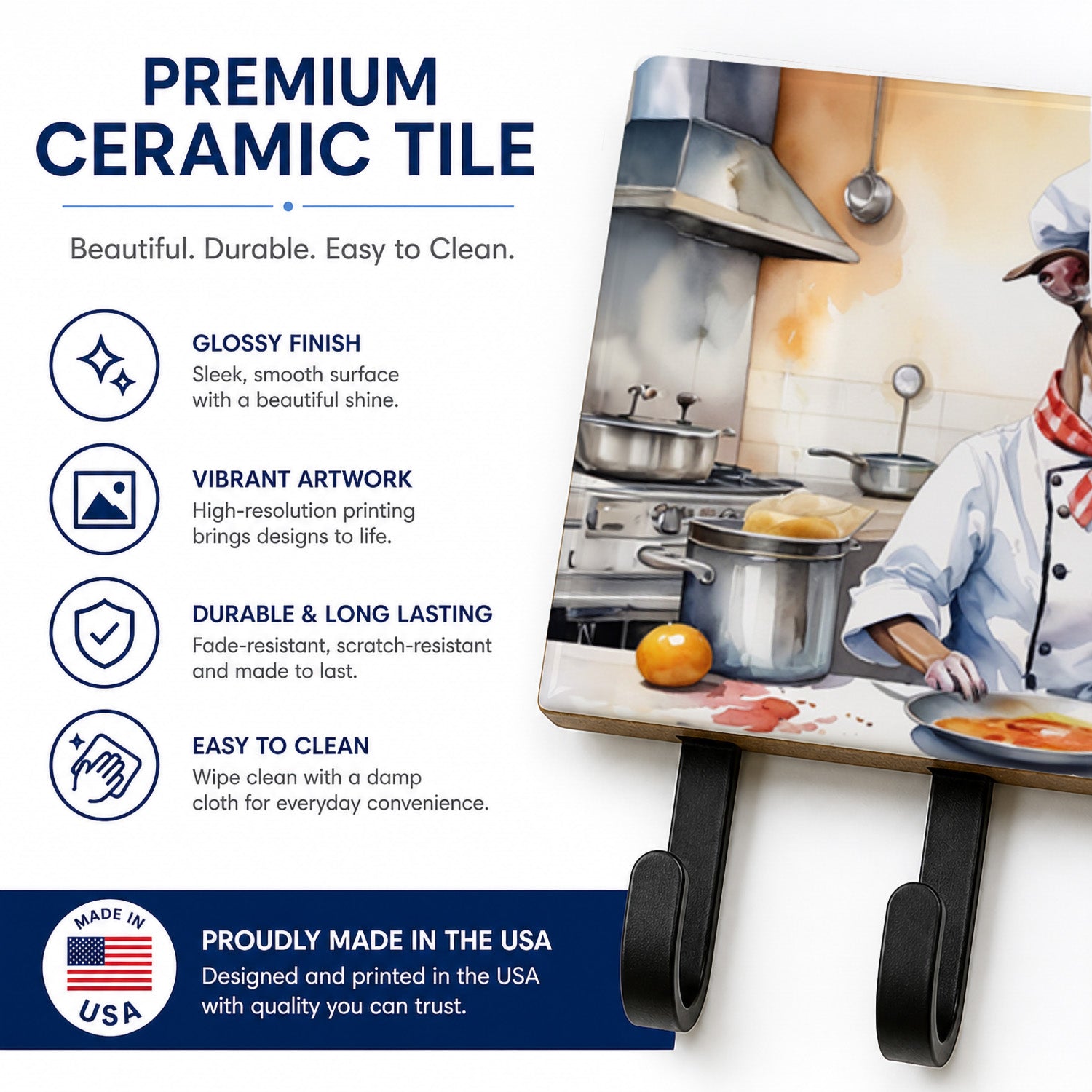 Italian Greyhound The Chef Leash or Key Holder Wall Hooks, Coat Rack Wall Mount, for Hanging Keys, Towels, Aprons, Leashes